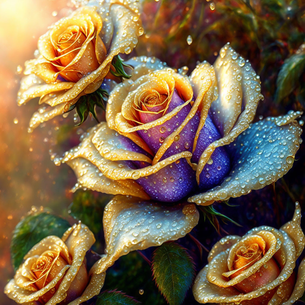 Dew-kissed Golden Roses