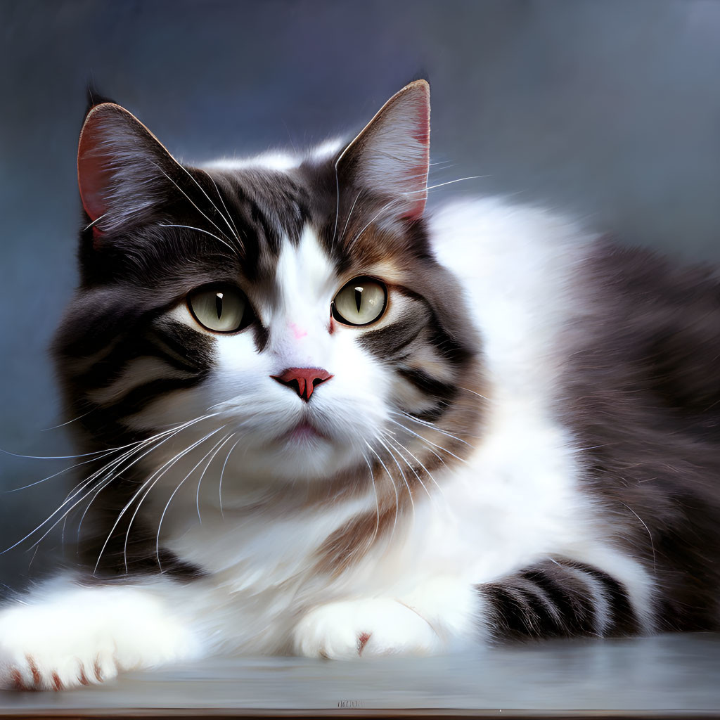 Black and White Cat with Yellow Eyes and Whiskers on Smooth Surface