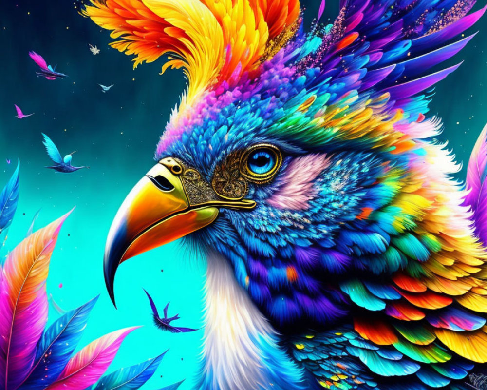 Colorful Bird Digital Artwork with Intricate Feather Patterns