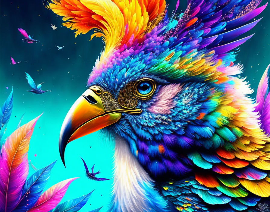 Colorful Bird Digital Artwork with Intricate Feather Patterns
