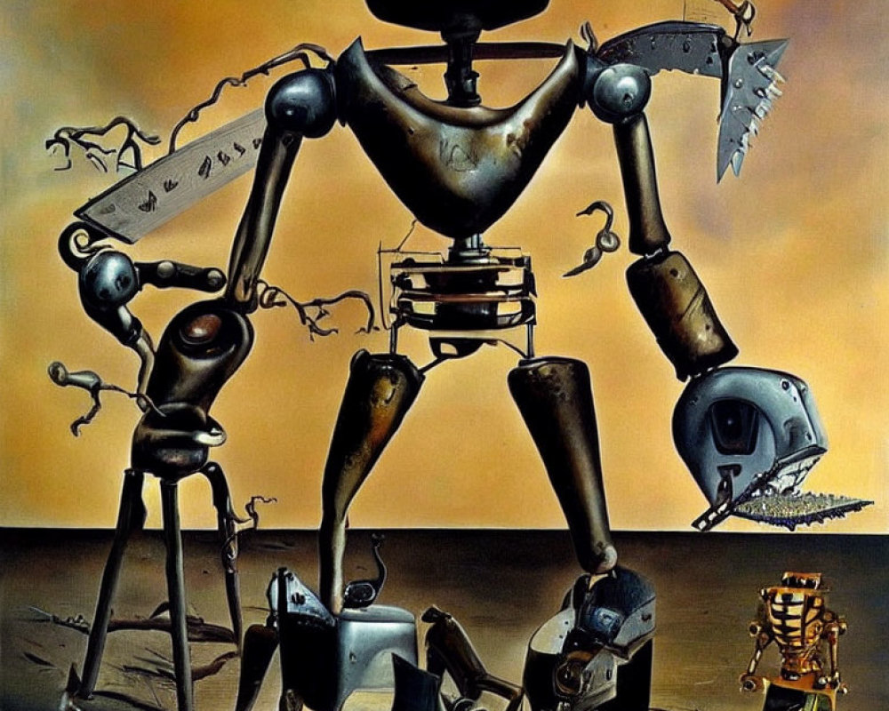 Anthropomorphic Robots in Surreal Ochre Background