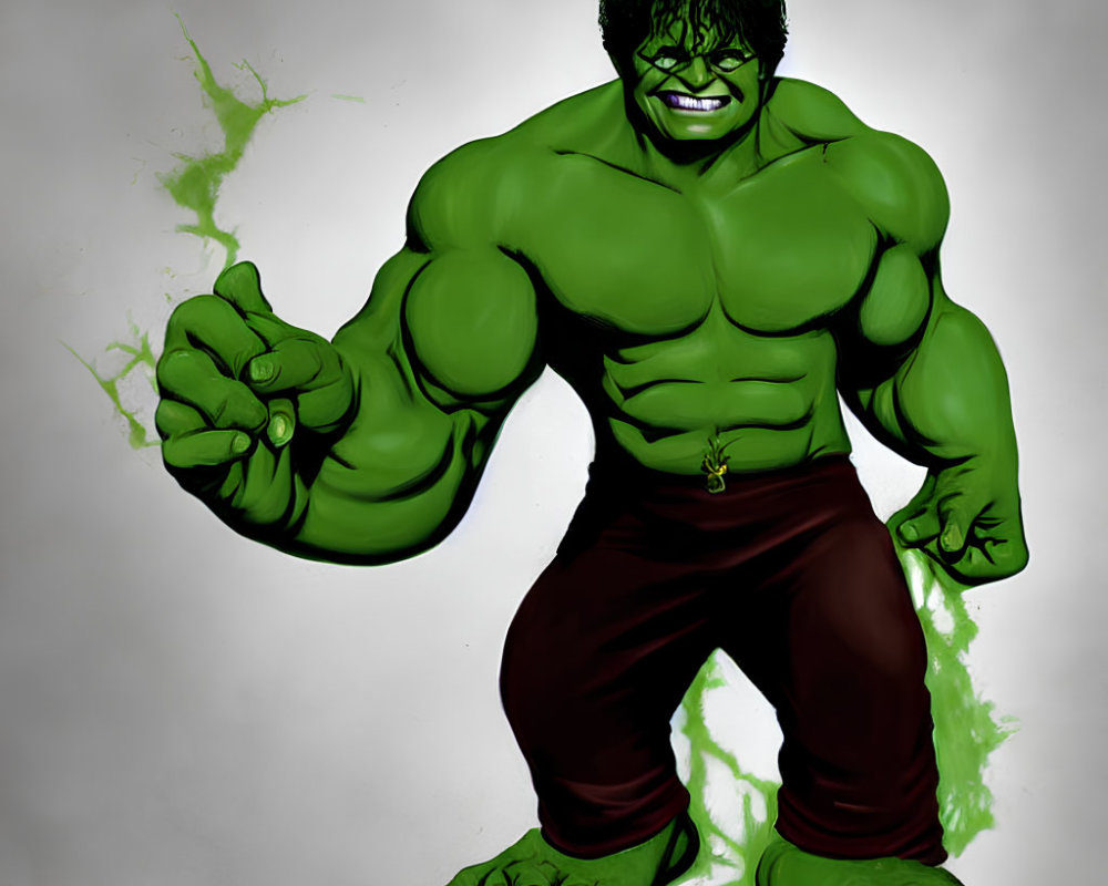 Muscular green-skinned character in brown pants with energy aura.