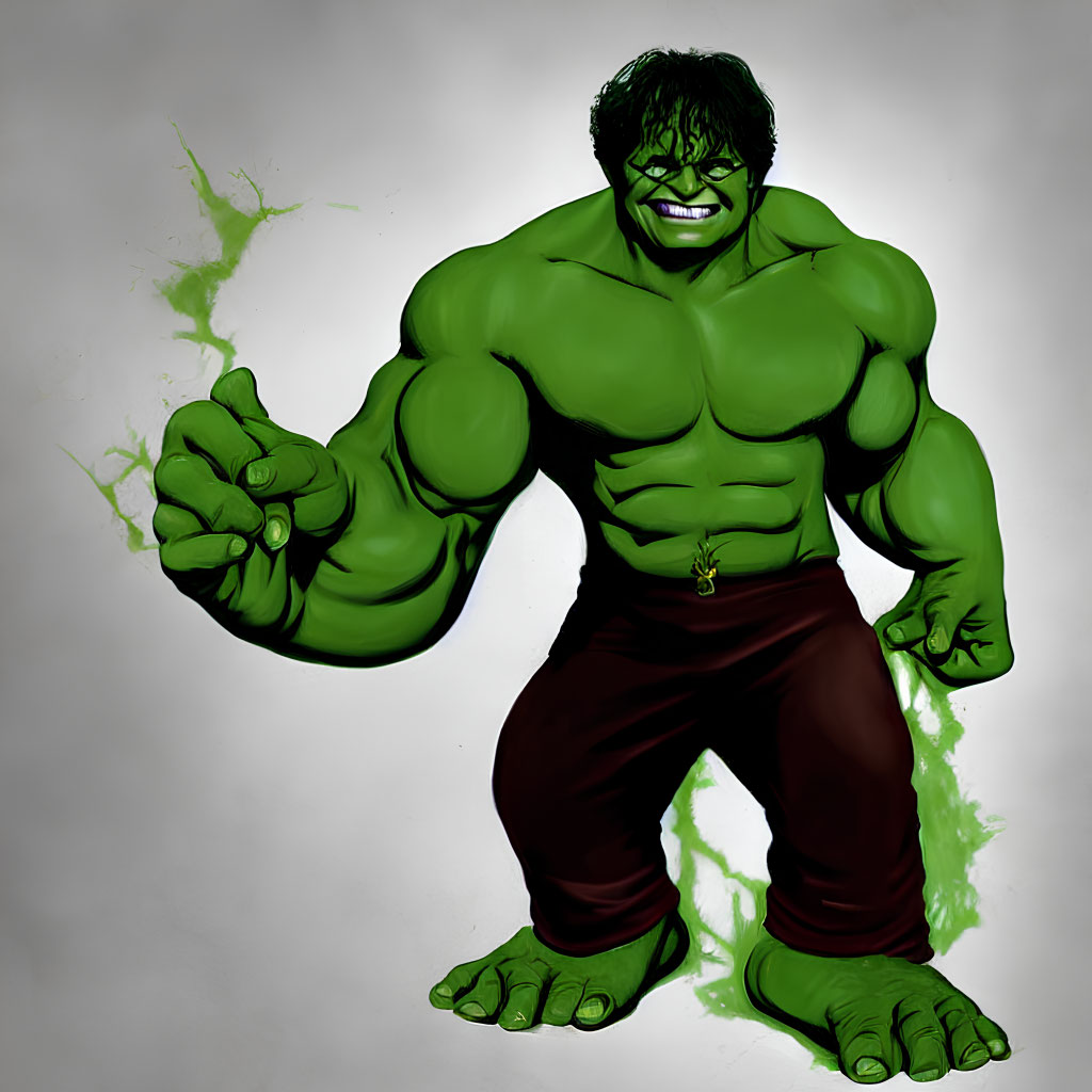 Muscular green-skinned character in brown pants with energy aura.