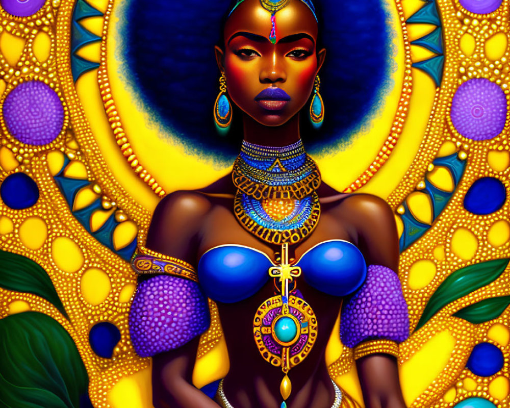 Colorful Digital Artwork of Woman in African Jewelry