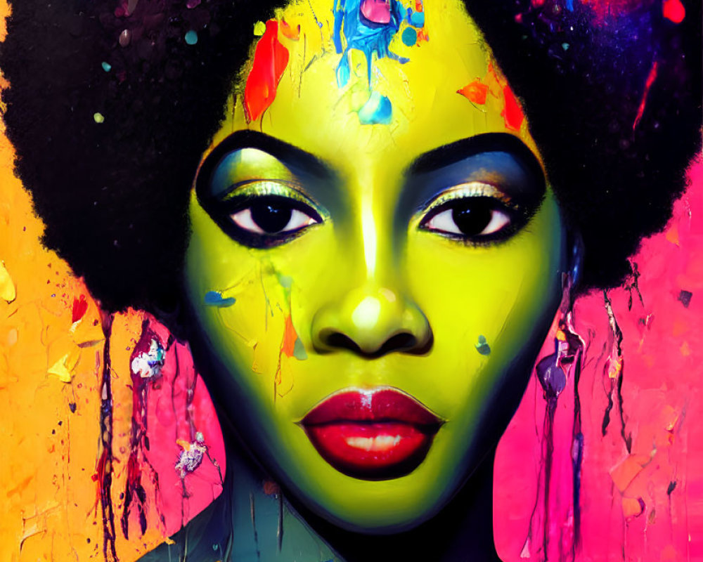 Colorful Afro Woman Portrait Against Yellow and Pink Background