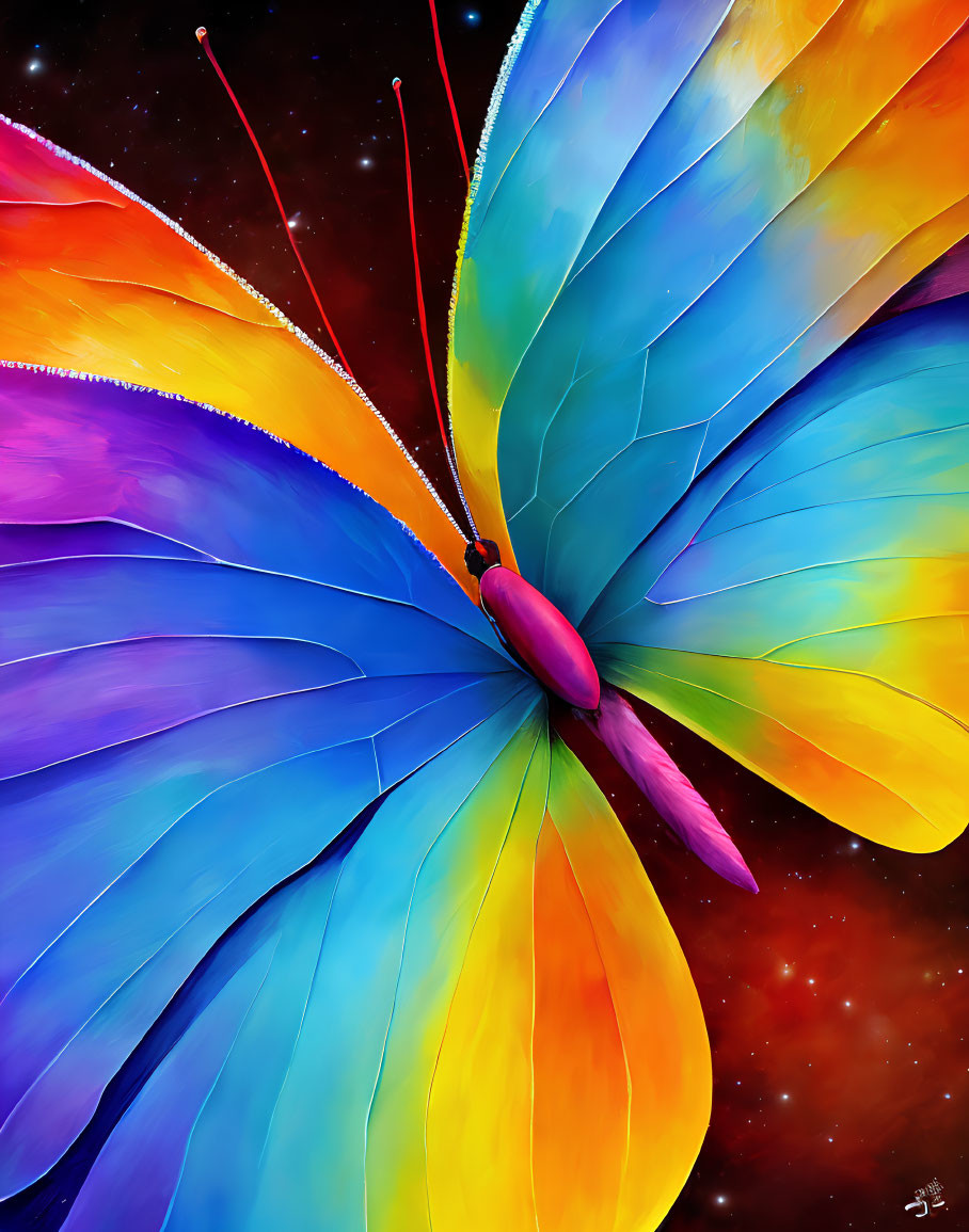 Colorful Butterfly Artwork with Cosmic Background