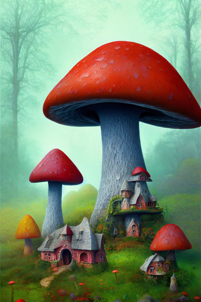 Tiny Houses Under Mushrooms 