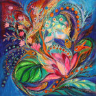 Colorful Bouquet Painting Against Dark Background