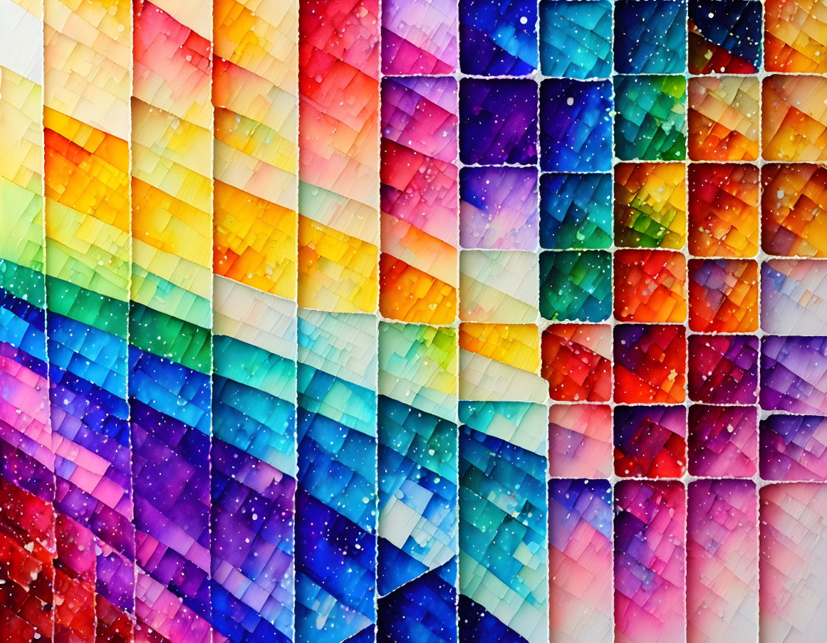 Colorful Diamond-Shaped Mosaic Pattern with Watercolor Texture