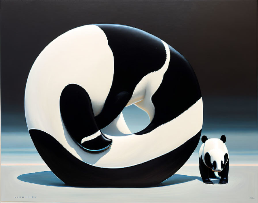 Surreal Yin-Yang Orca and Realistic Panda Art on Grey Background