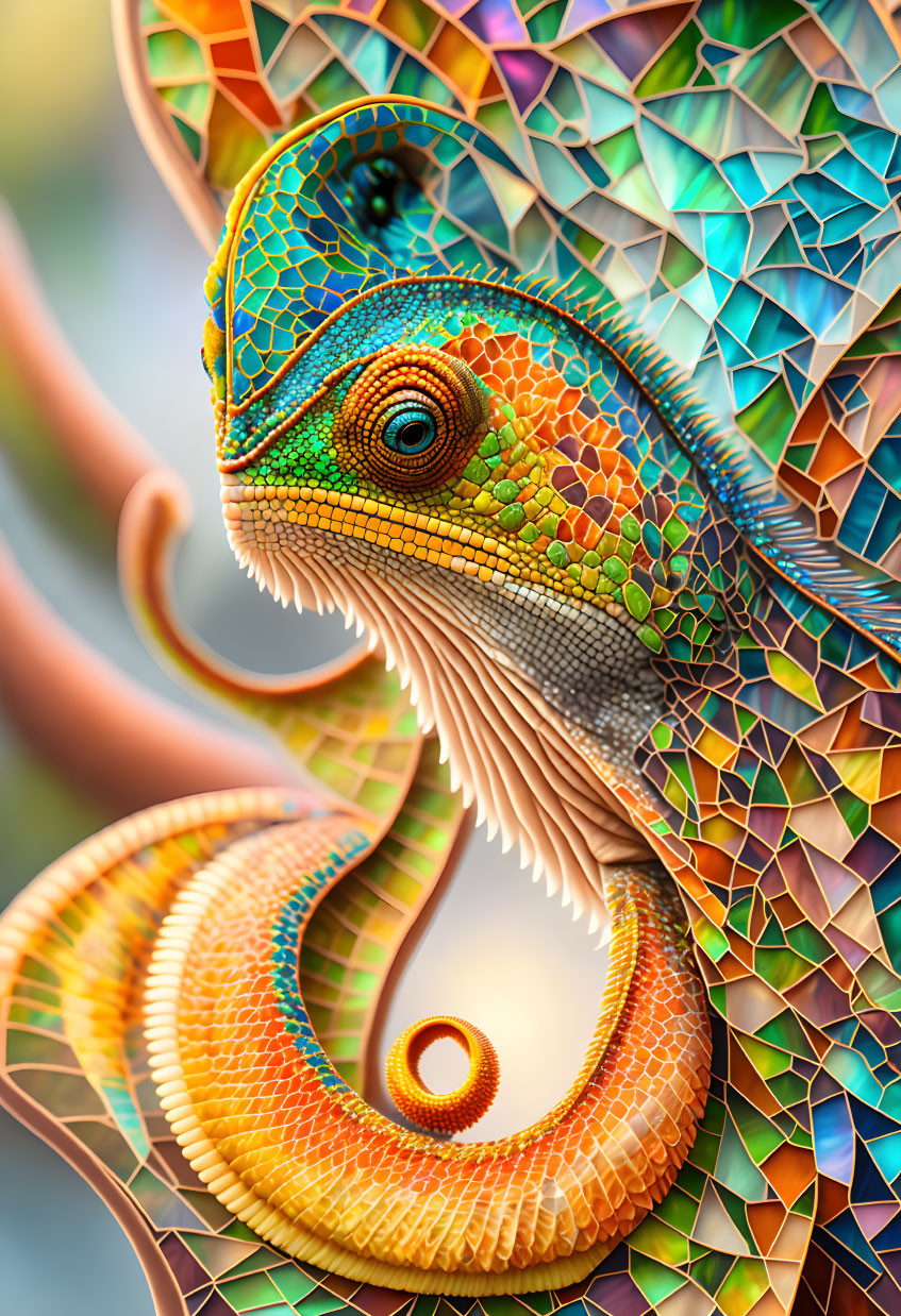 Colorful Chameleon Artwork with Mosaic Style