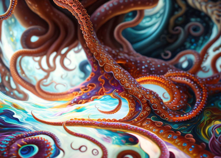 Colorful surreal octopus digital art with intricate patterns and textures