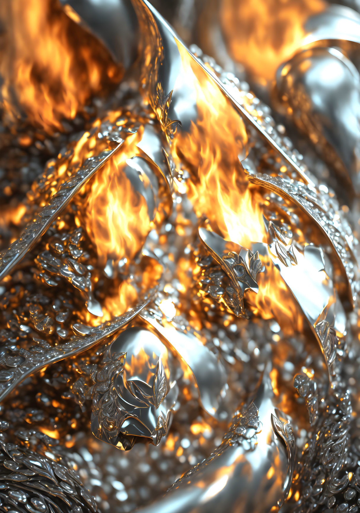 Shiny Metal Structure with Flame Design