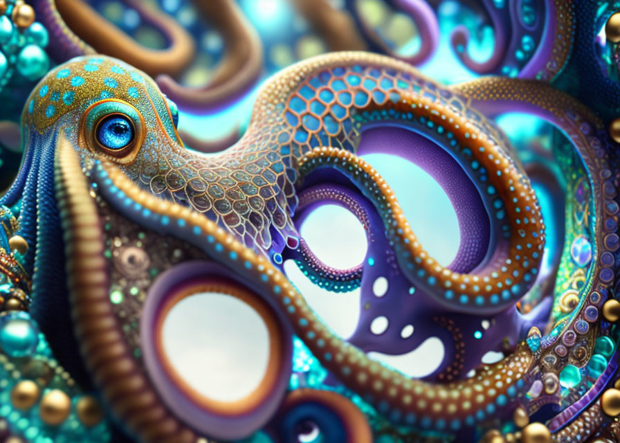 Colorful Octopus Digital Artwork with Ornate Background
