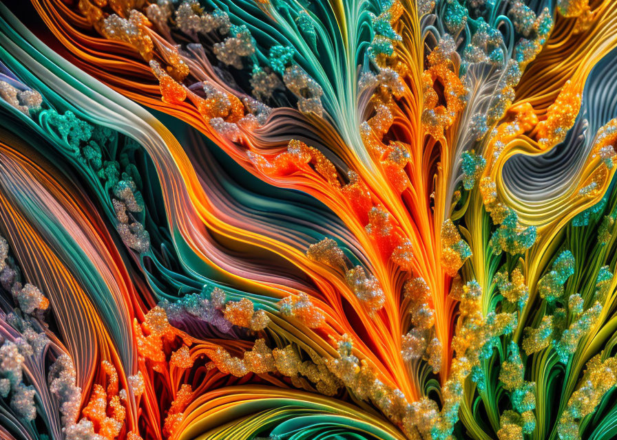 Colorful Swirling Fractal-Like Textured Abstract Composition