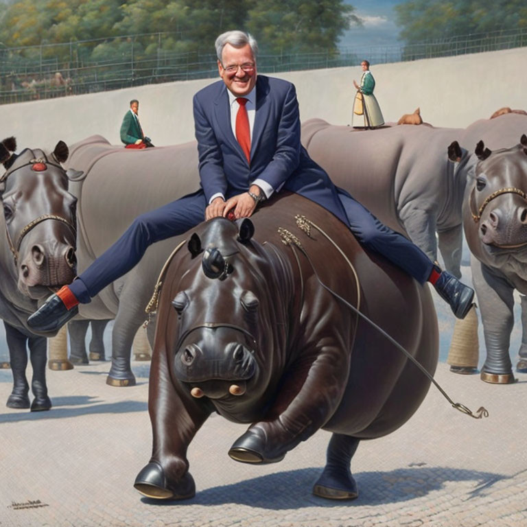 german politician on a hippo