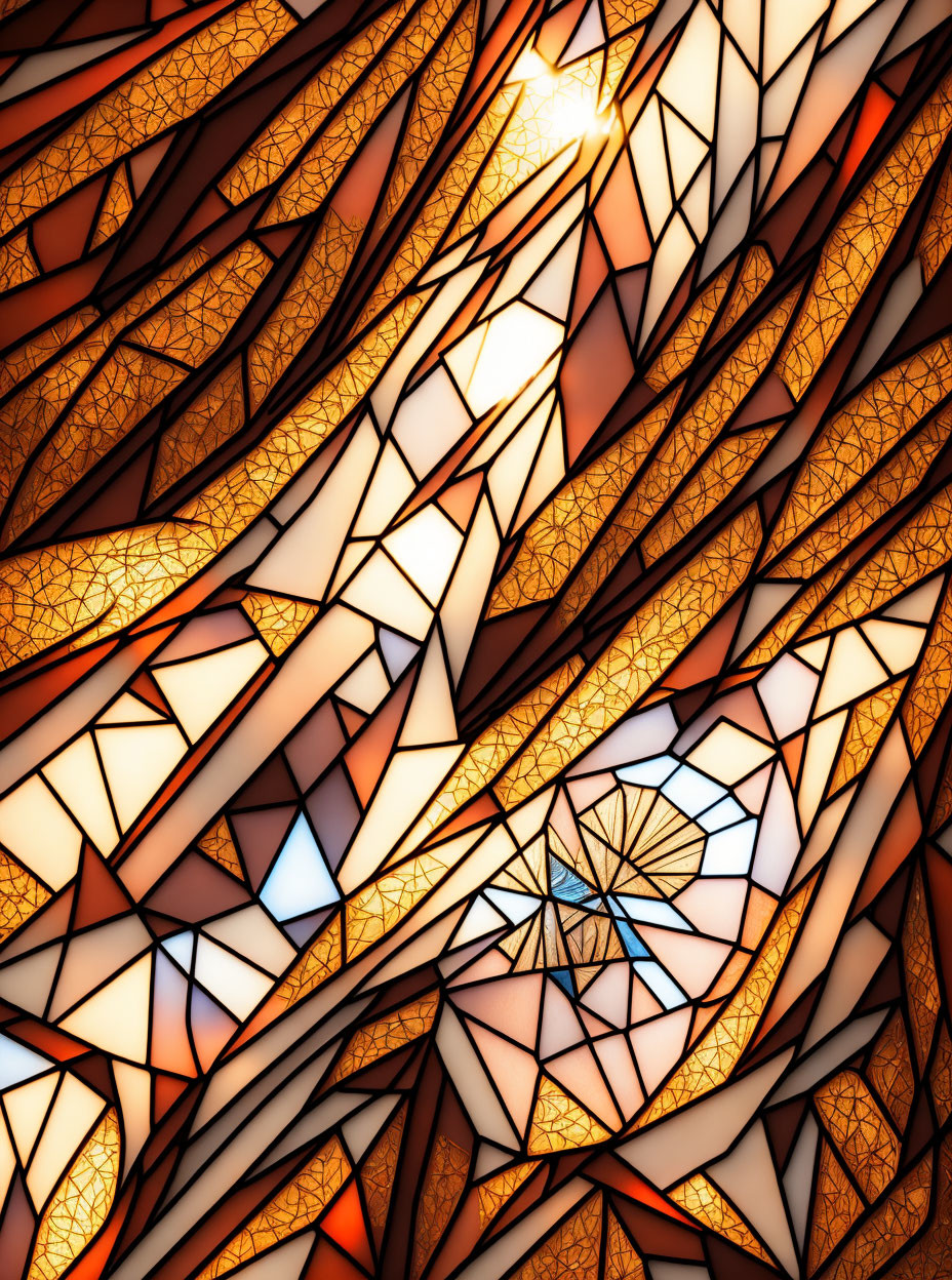 Warm-Hued Abstract Stained Glass Pattern with Geometric Shapes