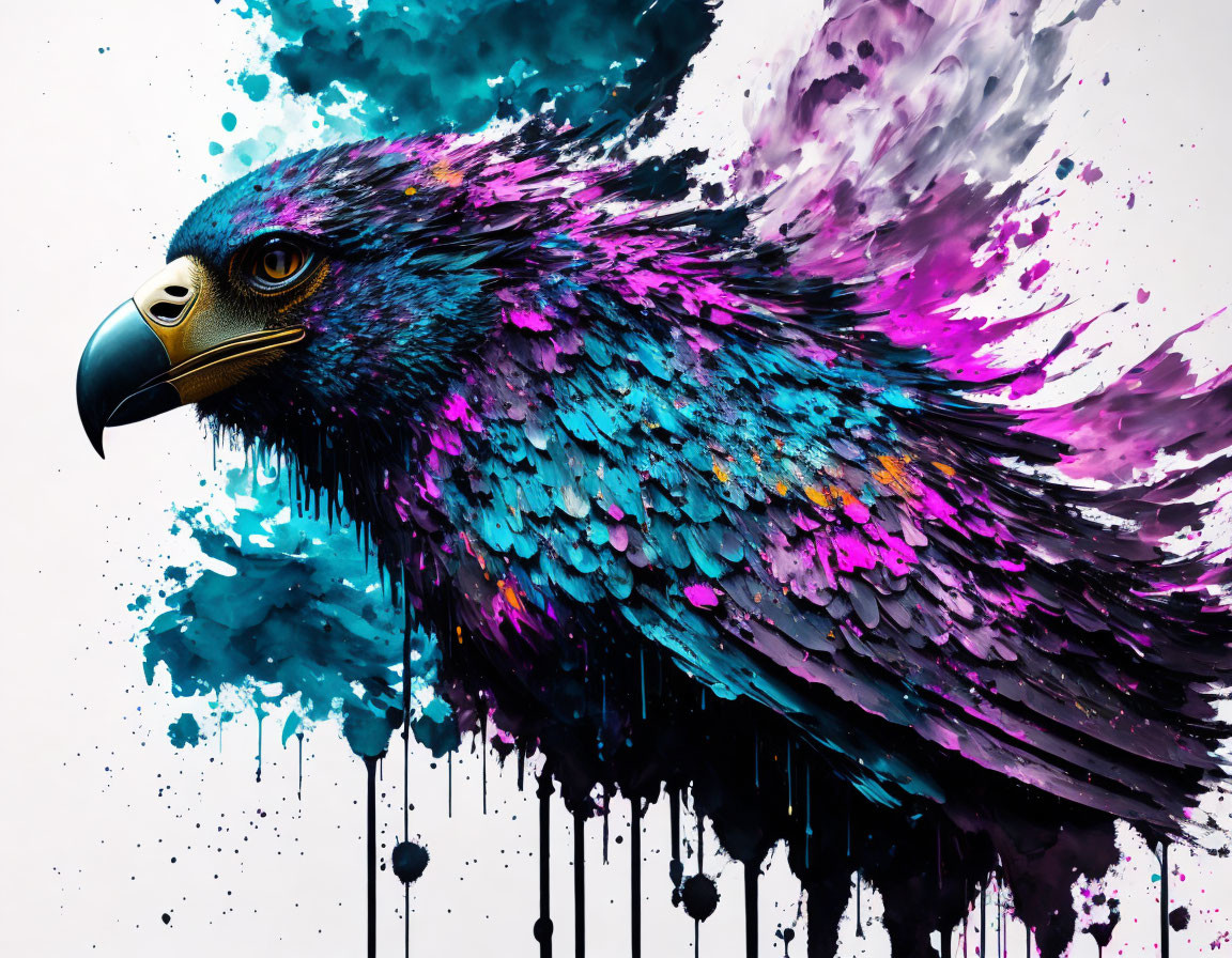 Colorful Eagle Artwork with Purple, Blue, and Pink Paint Splatter