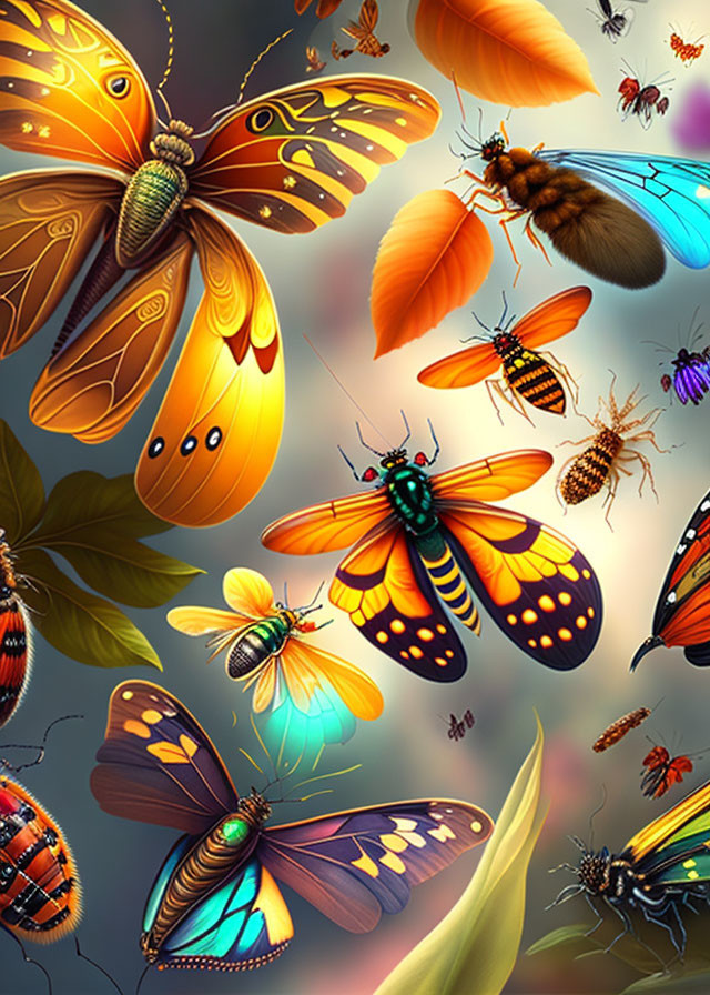 Colorful stylized insect illustration on soft background