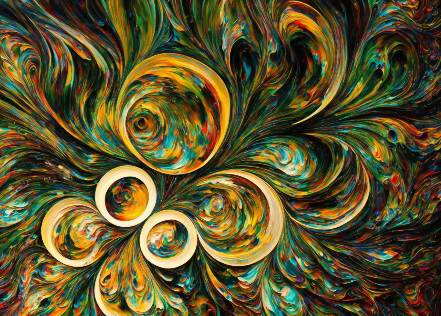 Colorful Abstract Swirl with Fractal-Like Psychedelic Pattern