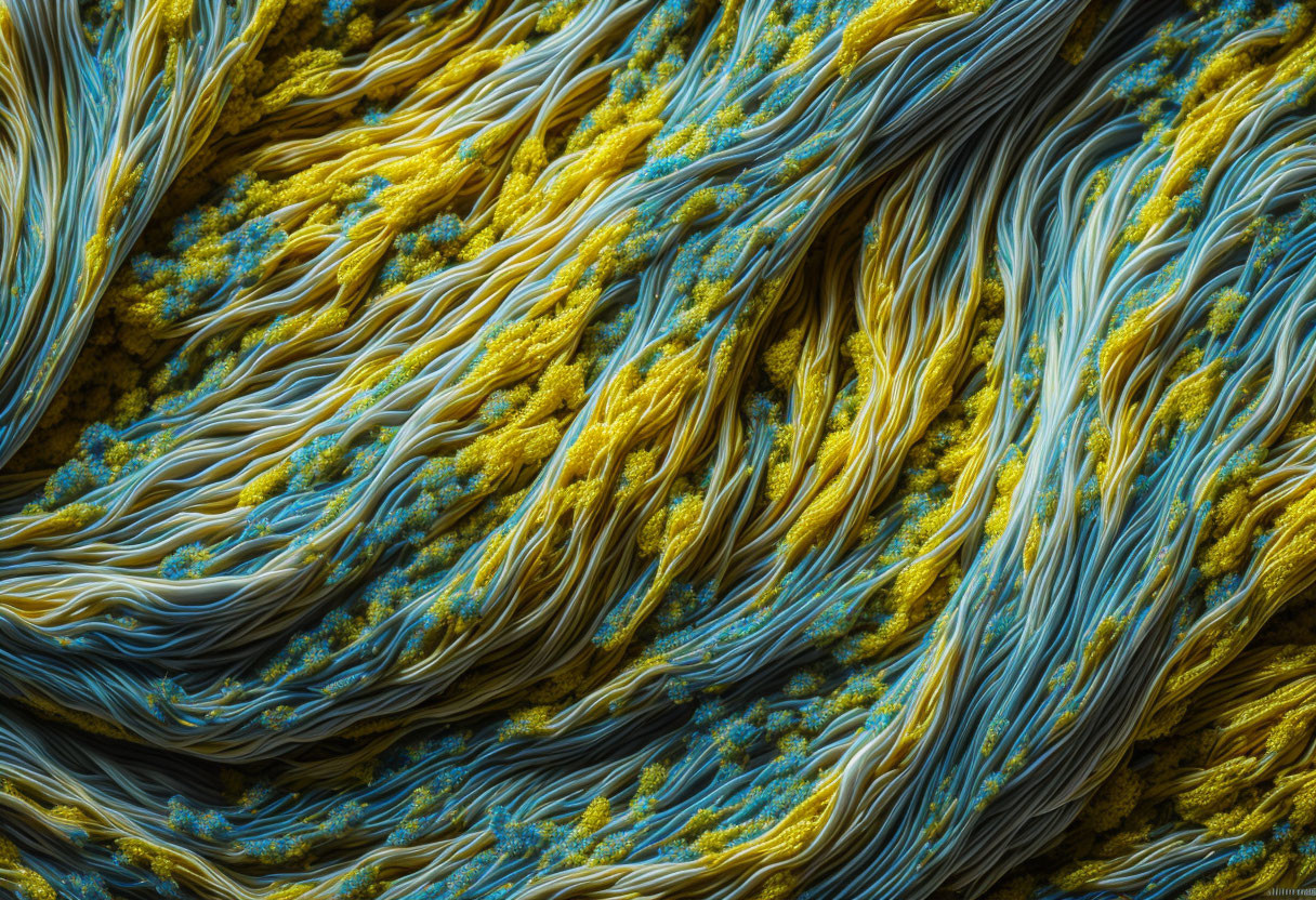 Close-up of Blue and Yellow Fibrous Textures with Organic Appearance
