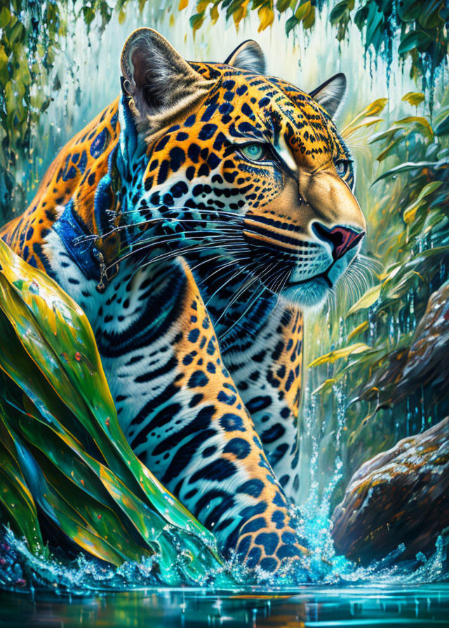 Vivid Jaguar with Striking Patterns in Lush Greenery