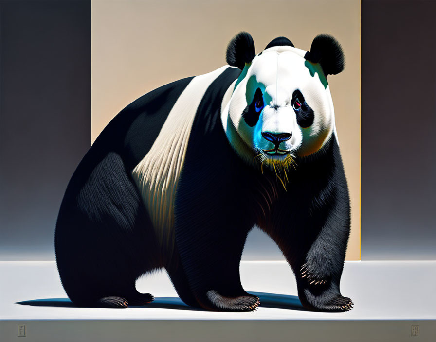 Vividly colored panda digital illustration on gradient backdrop