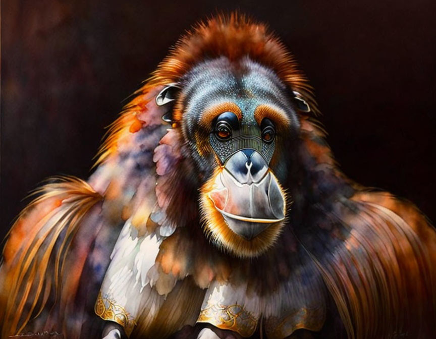 Colorful Mandrill Painting on Dark Background