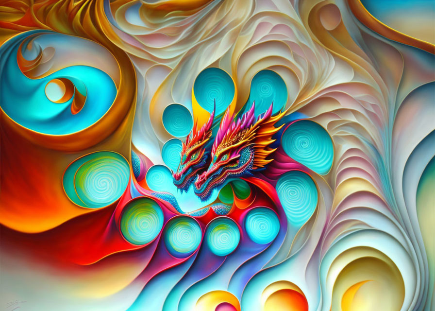 two dragons in abstract world