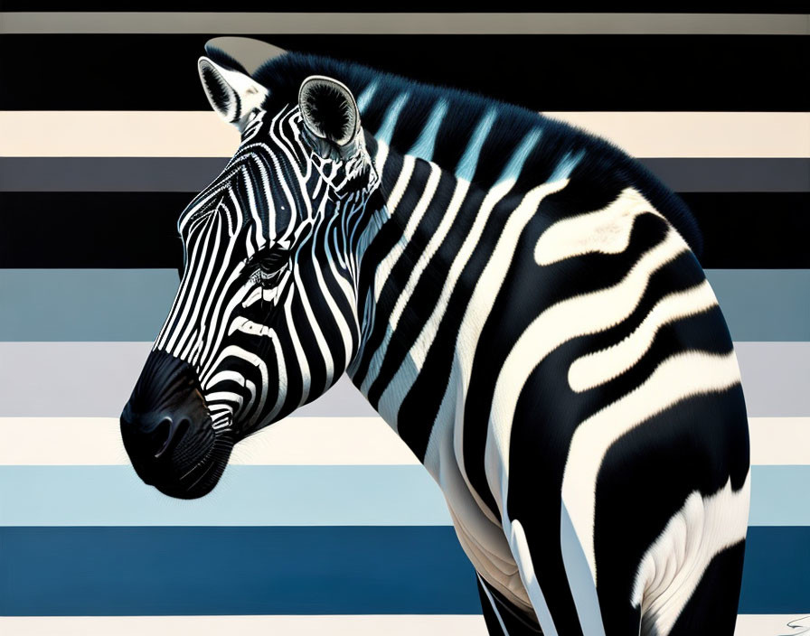 Zebra Against Striped Background Creating Optical Illusion