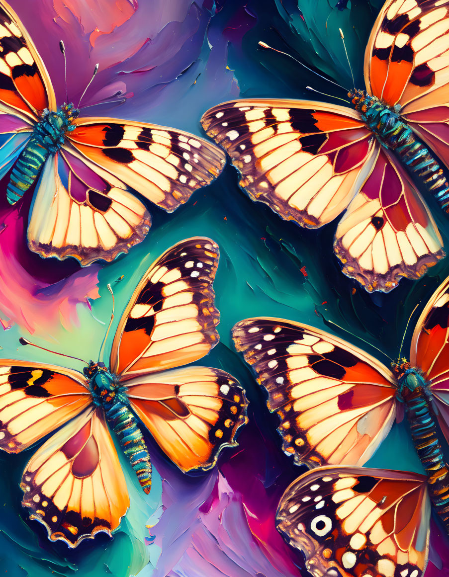 Colorful Butterfly Wing Patterns on Abstract Background