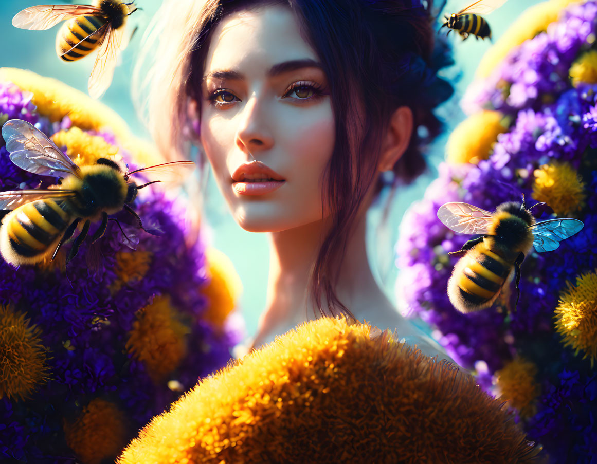woman with bees