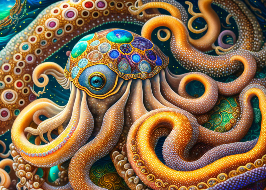 Vibrant octopus illustration with intricate patterns