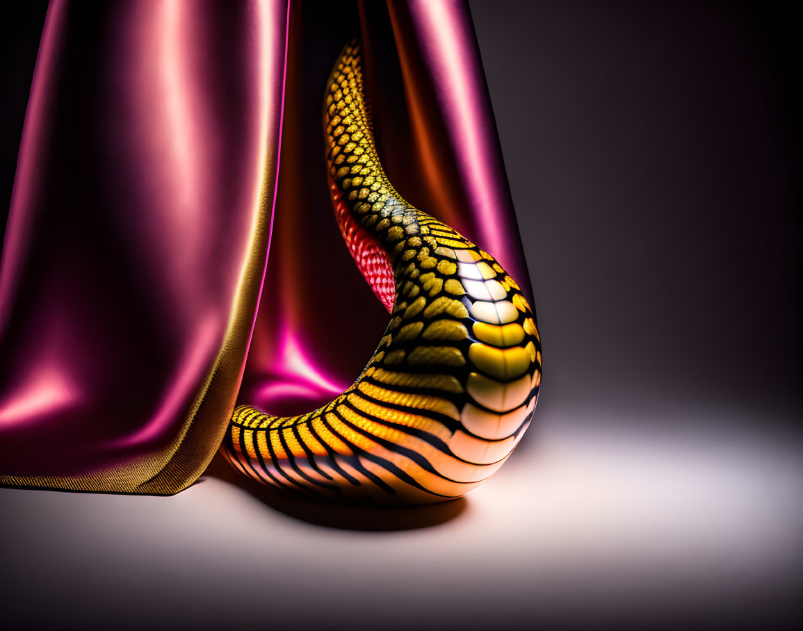 Luminous snake under luxurious satin curtain