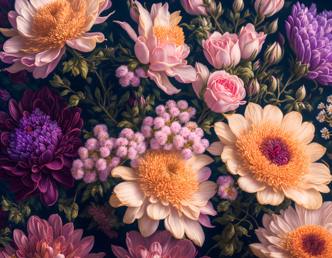 Vibrant Flower Arrangement on Dark Background
