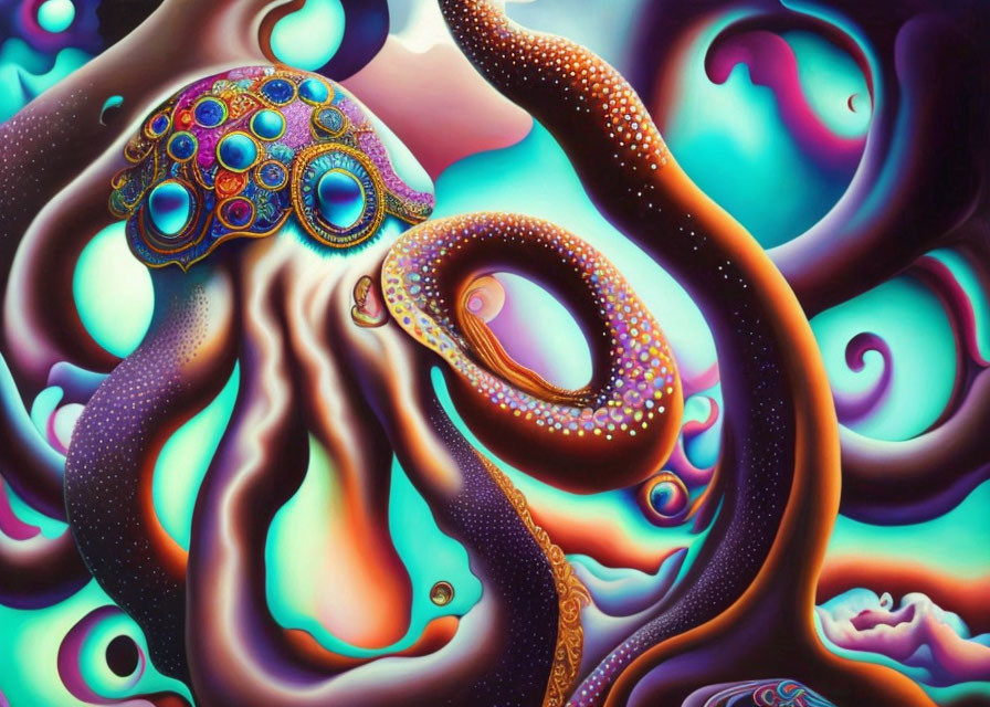 Colorful Octopus Painting with Swirling Tentacles
