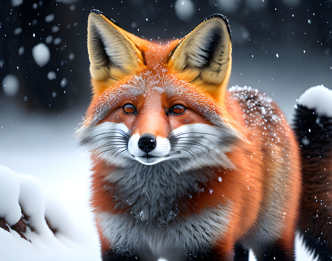 Vivid Red Fox in Snowy Landscape with Orange Fur