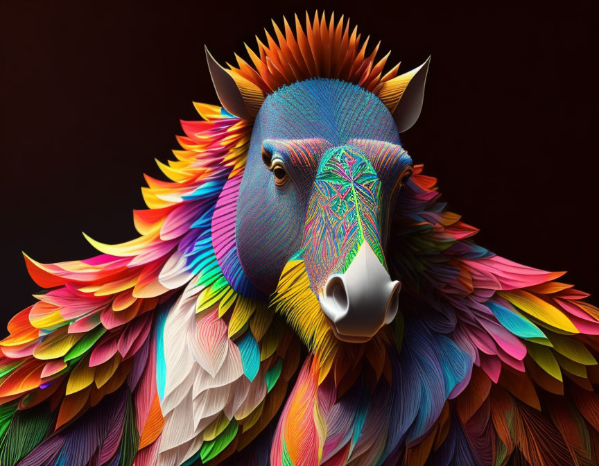 Colorful Horse Artwork with Intricate Patterns on Dark Background