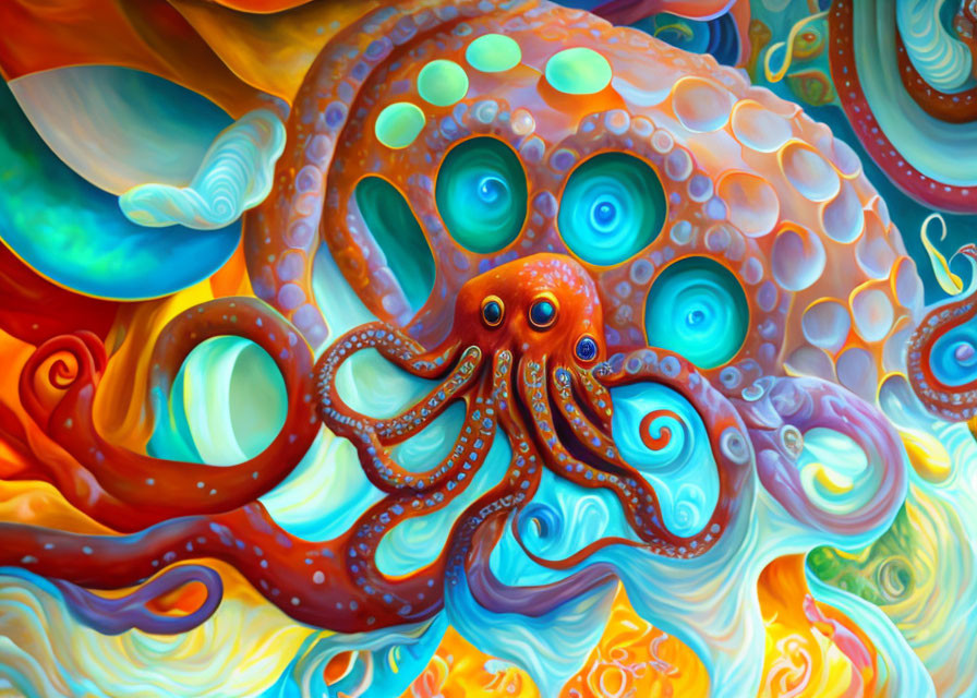 Colorful Octopus Artwork with Swirling Patterns in Psychedelic Style
