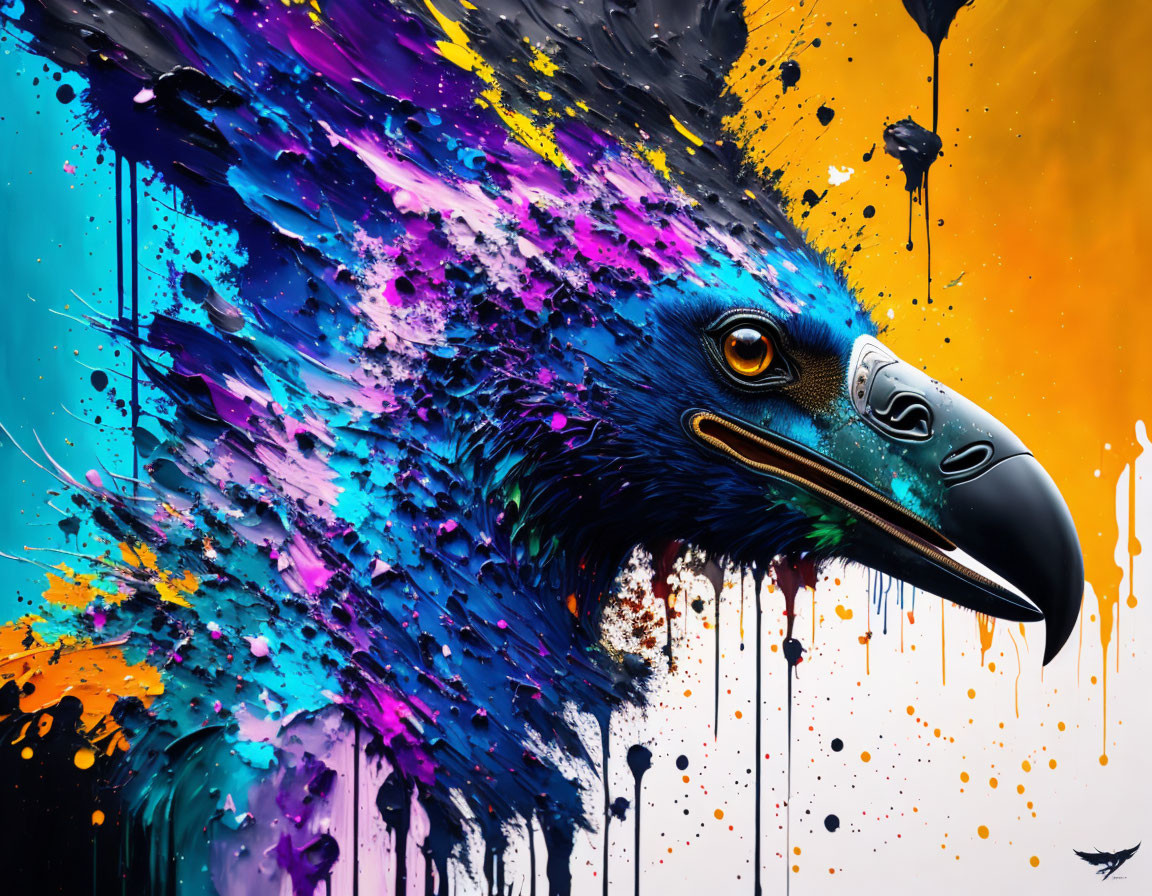 Colorful Eagle Head Artwork with Dynamic Paint Splatters
