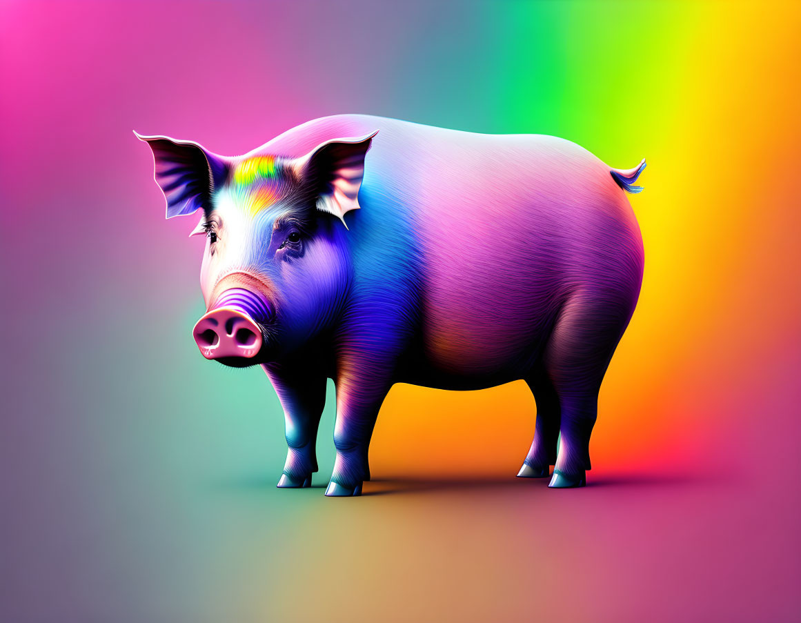 Colorful Digital Pig Art Against Gradient Background