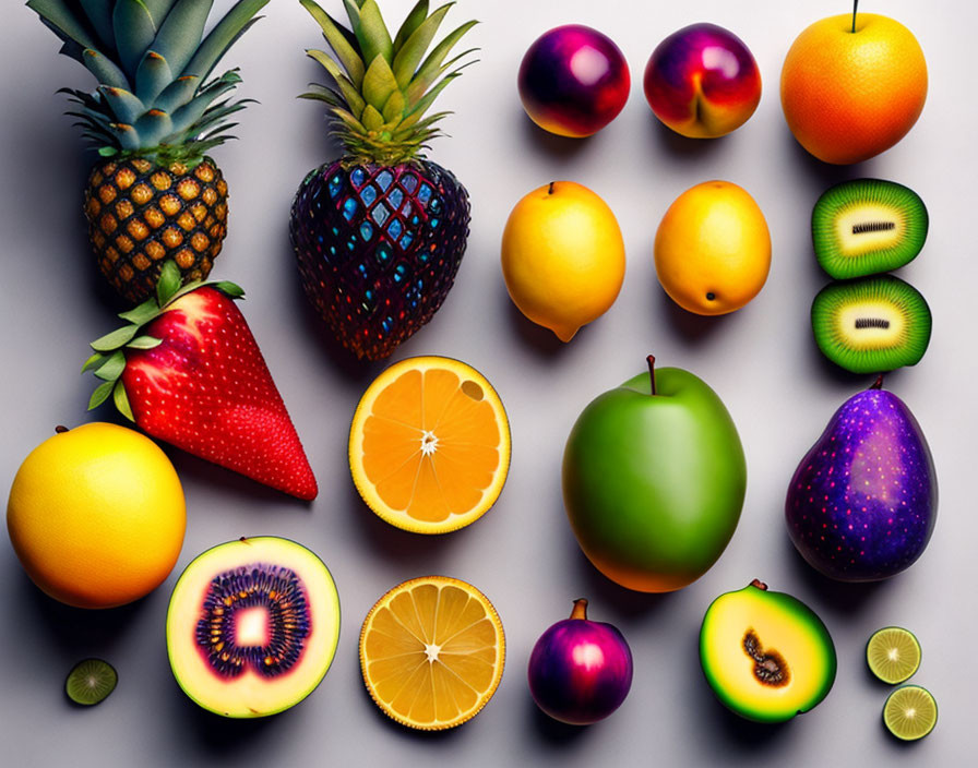 Colorful Fresh Fruits Arrangement on Neutral Background