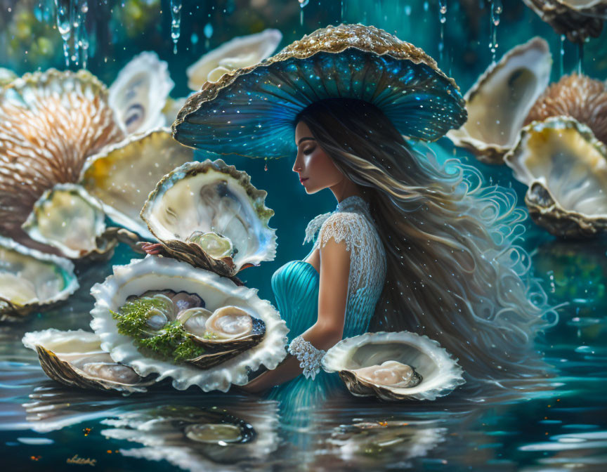lady with oysters