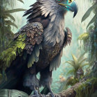 Majestic fantasy griffin with eagle's head in lush green foliage