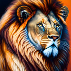 Colorful lion illustration with flowing mane on abstract background