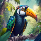 Colorful toucan perched in lush tropical setting