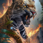 Colorful Roaring Jaguar Digital Artwork with Realistic Detail