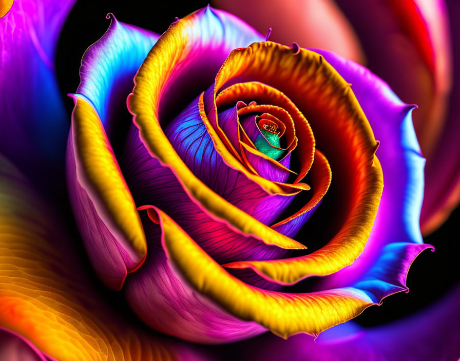Colorful Abstract Rose Artwork with Swirling Petals in Various Hues