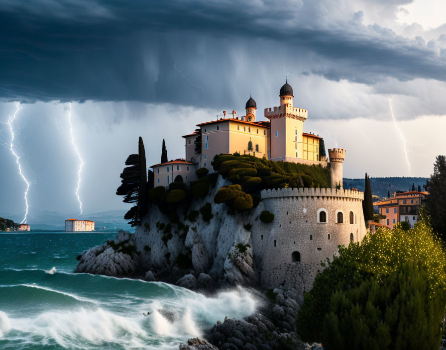 Duino castle, at a storm