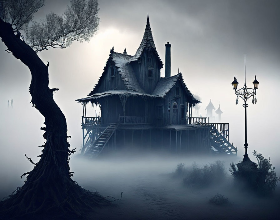 Ghost house in the mist